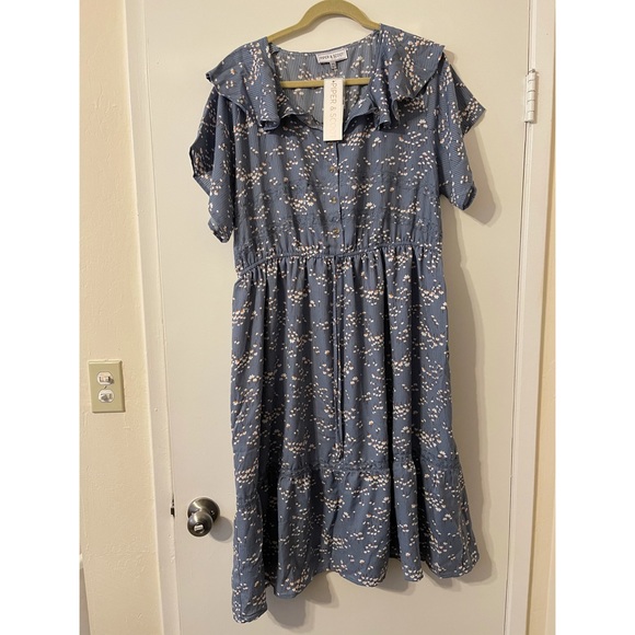 The Dutchess Floral Ruffle Dress in Blue - Picture 1 of 3